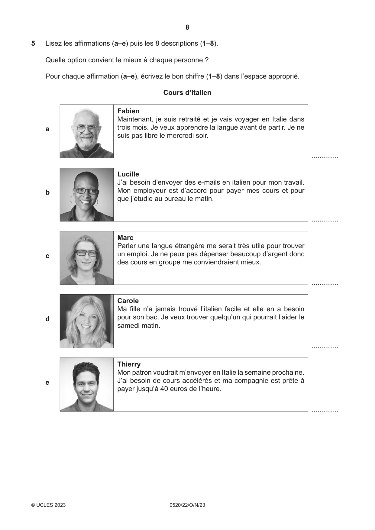 Cambridge IGCSE French - Foreign Language 0520 2023 Oct/Nov Paper 2 · Variant 2 question paper, page 8 of 12