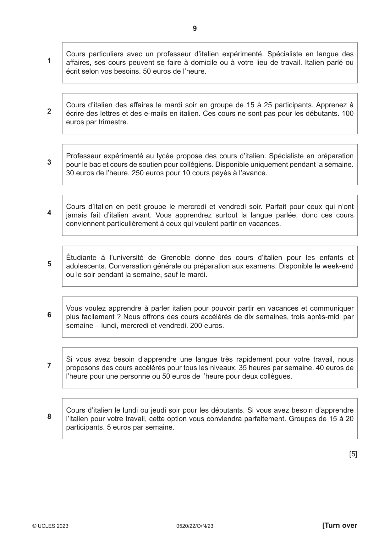 Cambridge IGCSE French - Foreign Language 0520 2023 Oct/Nov Paper 2 · Variant 2 question paper, page 9 of 12