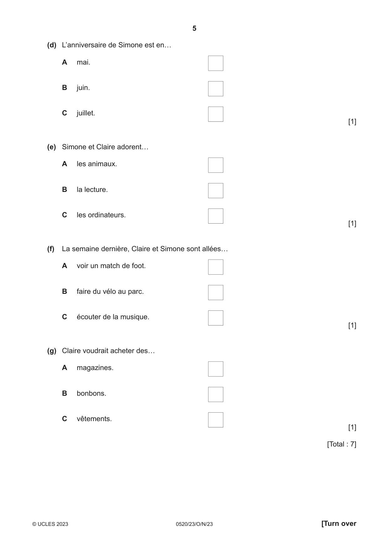Cambridge IGCSE French - Foreign Language 0520 2023 Oct/Nov Paper 2 · Variant 3 question paper, page 5 of 12