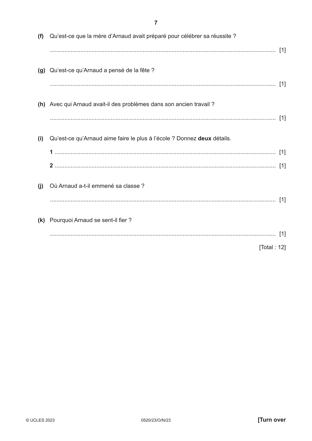 Cambridge IGCSE French - Foreign Language 0520 2023 Oct/Nov Paper 2 · Variant 3 question paper, page 7 of 12