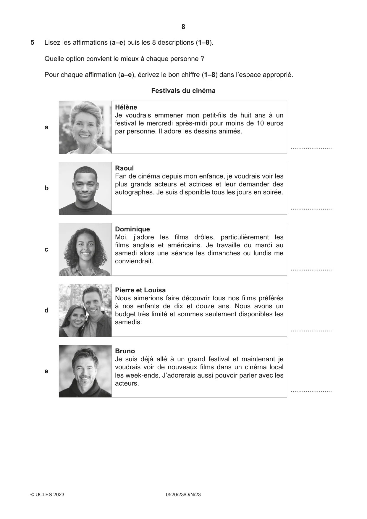 Cambridge IGCSE French - Foreign Language 0520 2023 Oct/Nov Paper 2 · Variant 3 question paper, page 8 of 12