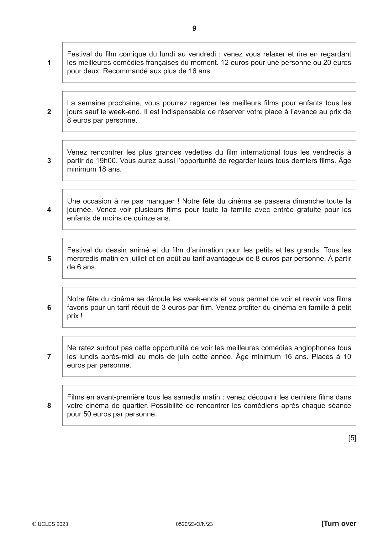 Cambridge IGCSE French - Foreign Language 0520 2023 Oct/Nov Paper 2 · Variant 3 question paper, page 9 of 12