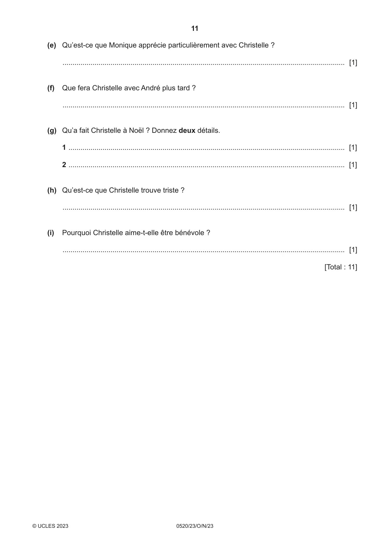 Cambridge IGCSE French - Foreign Language 0520 2023 Oct/Nov Paper 2 · Variant 3 question paper, page 11 of 12