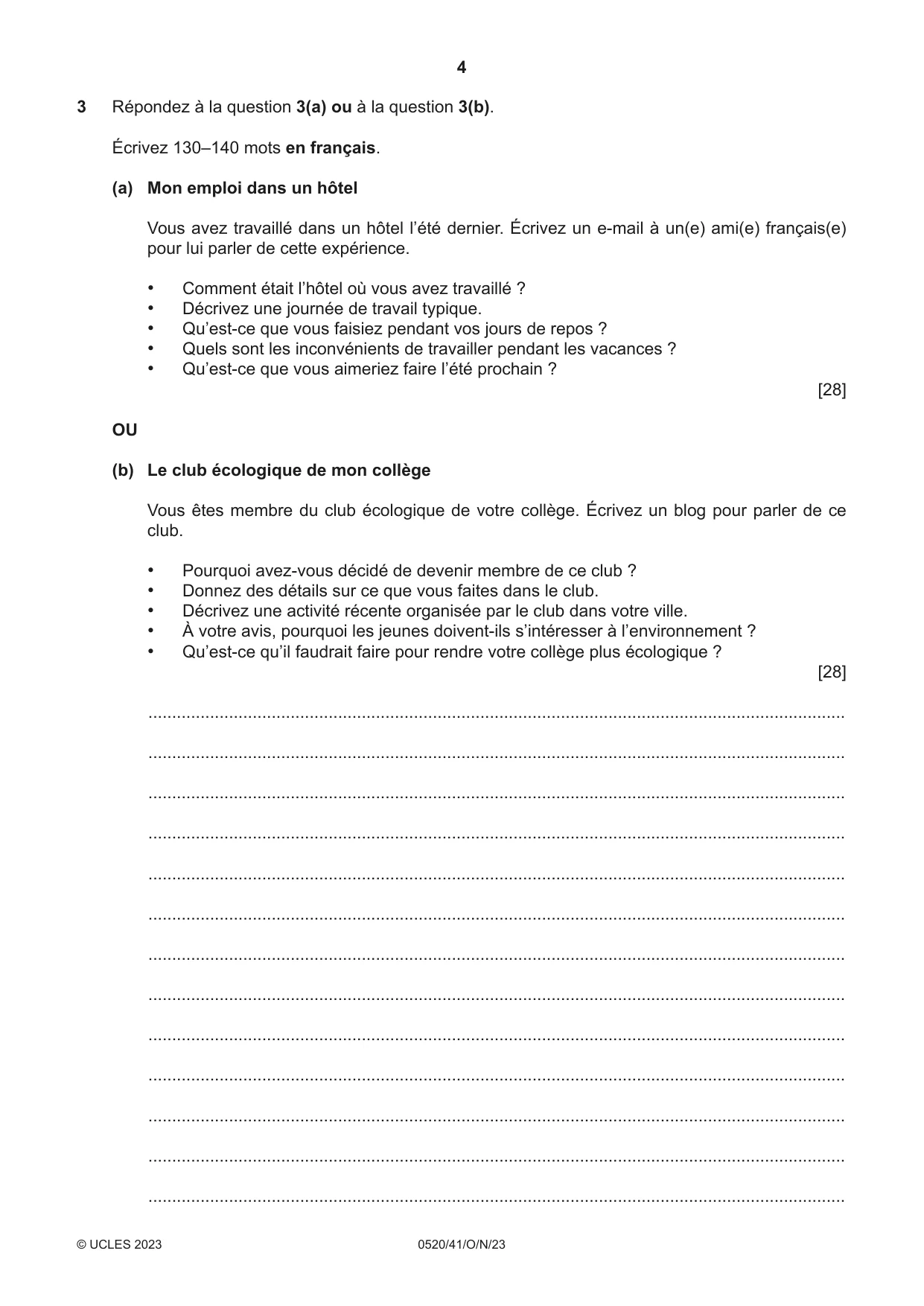 Cambridge IGCSE French - Foreign Language 0520 2023 Oct/Nov Paper 4 · Variant 1 question paper, page 4 of 8