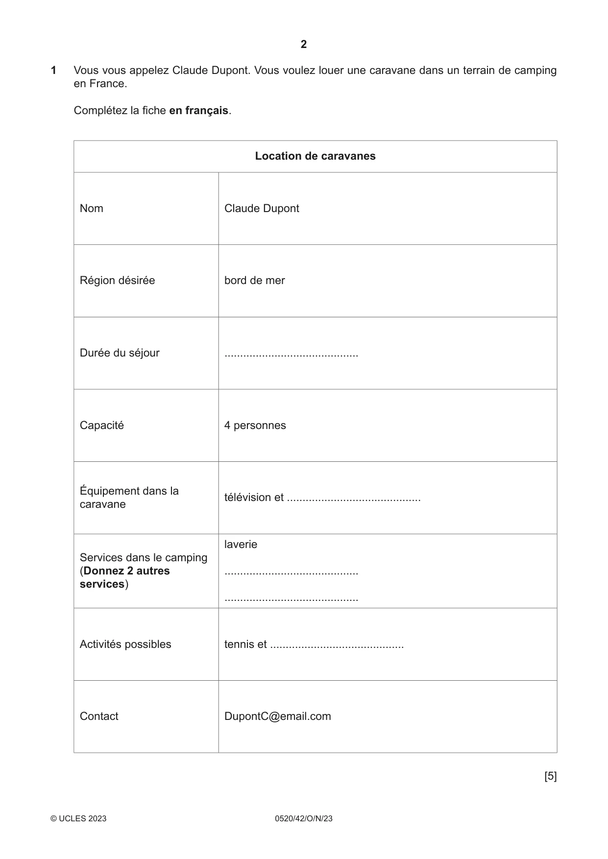 Cambridge IGCSE French - Foreign Language 0520 2023 Oct/Nov Paper 4 · Variant 2 question paper, page 2 of 8