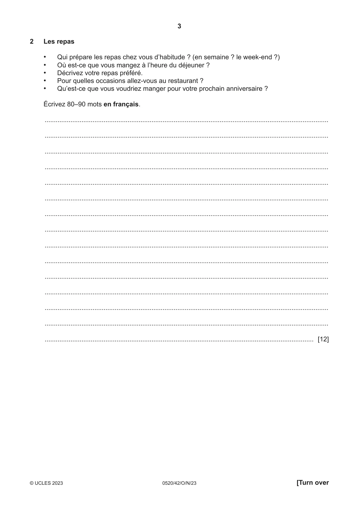 Cambridge IGCSE French - Foreign Language 0520 2023 Oct/Nov Paper 4 · Variant 2 question paper, page 3 of 8