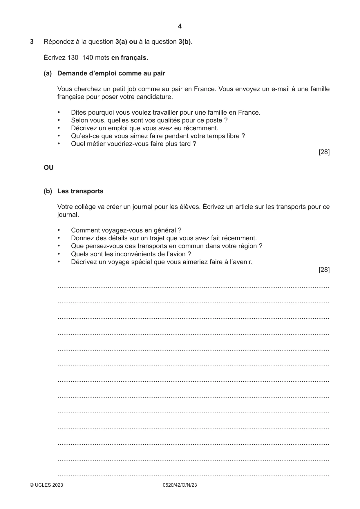 Cambridge IGCSE French - Foreign Language 0520 2023 Oct/Nov Paper 4 · Variant 2 question paper, page 4 of 8