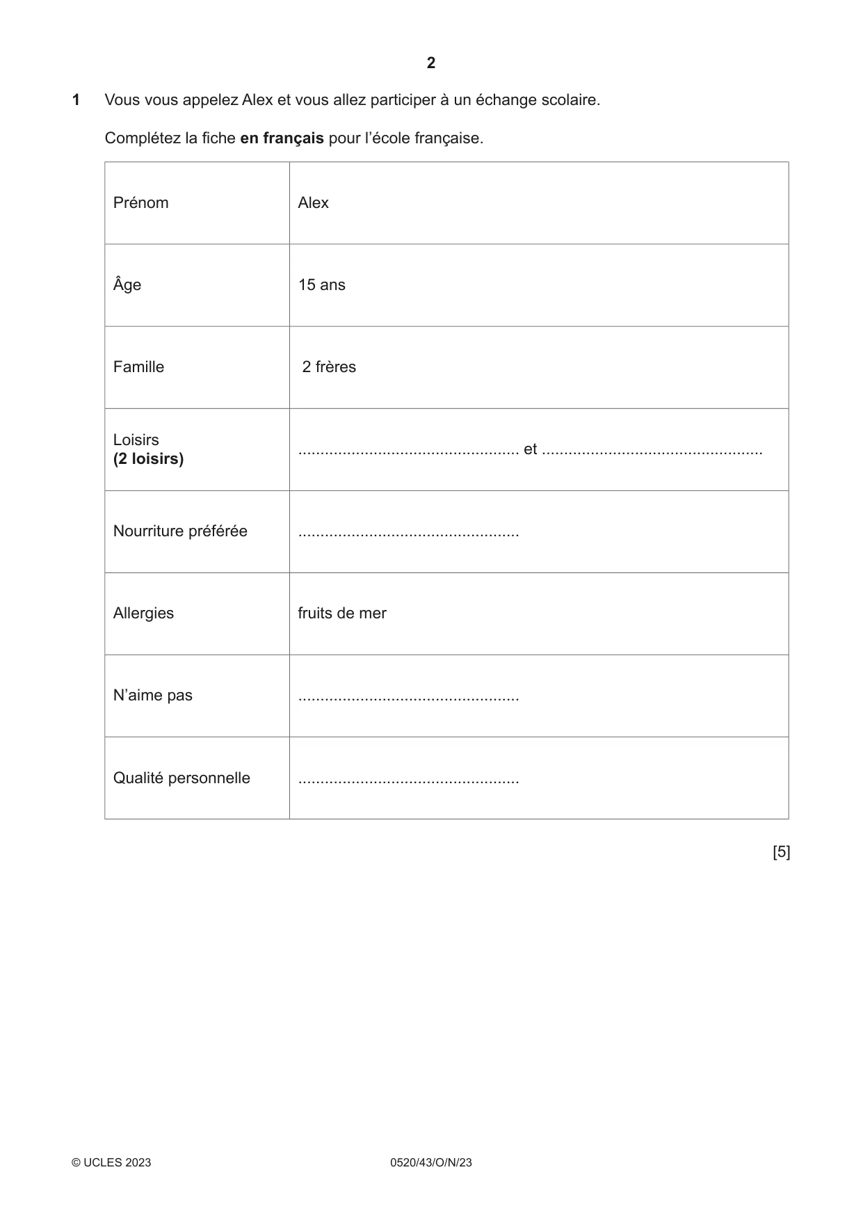 Cambridge IGCSE French - Foreign Language 0520 2023 Oct/Nov Paper 4 · Variant 3 question paper, page 2 of 8