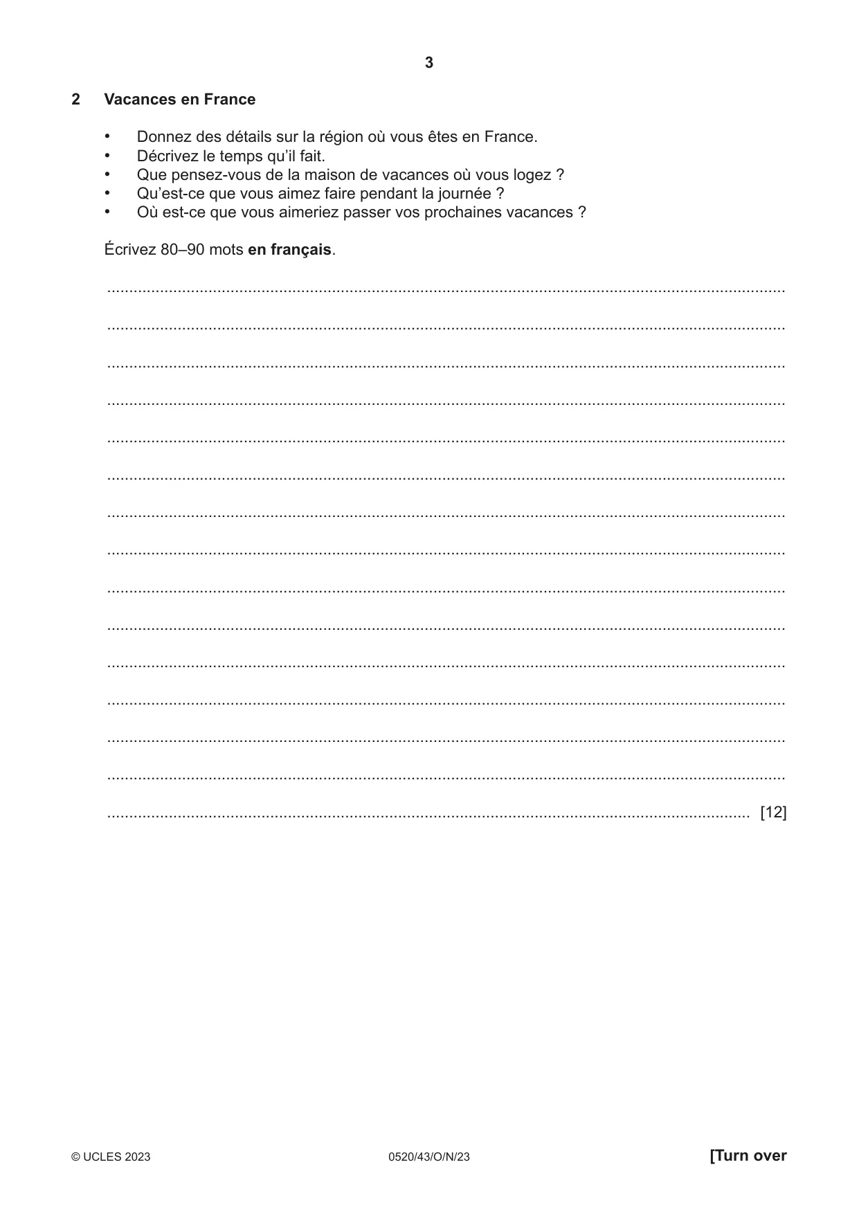 Cambridge IGCSE French - Foreign Language 0520 2023 Oct/Nov Paper 4 · Variant 3 question paper, page 3 of 8