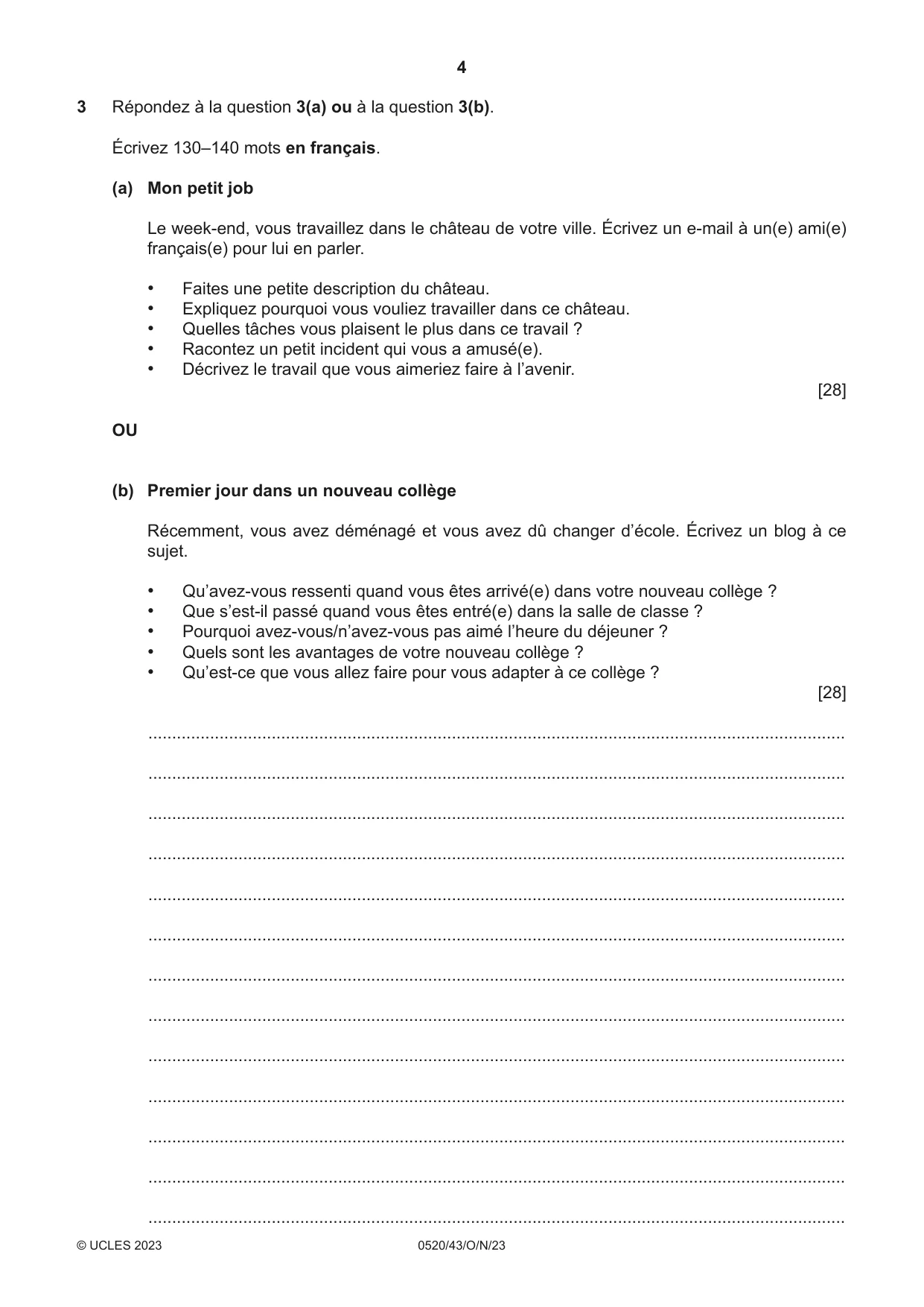Cambridge IGCSE French - Foreign Language 0520 2023 Oct/Nov Paper 4 · Variant 3 question paper, page 4 of 8