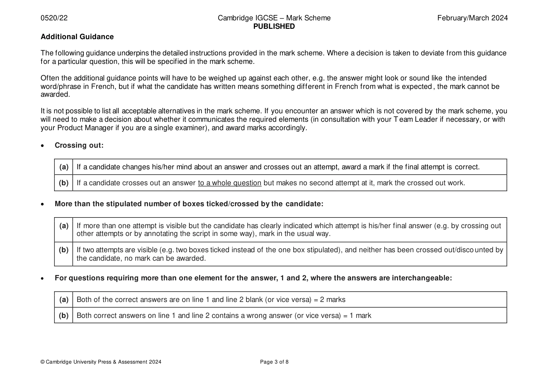 Mark scheme, page 3 of 8