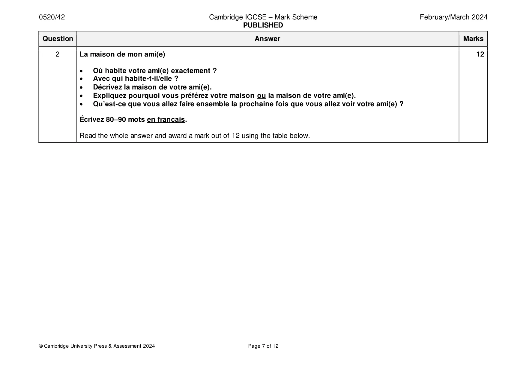 Mark scheme, page 7 of 12