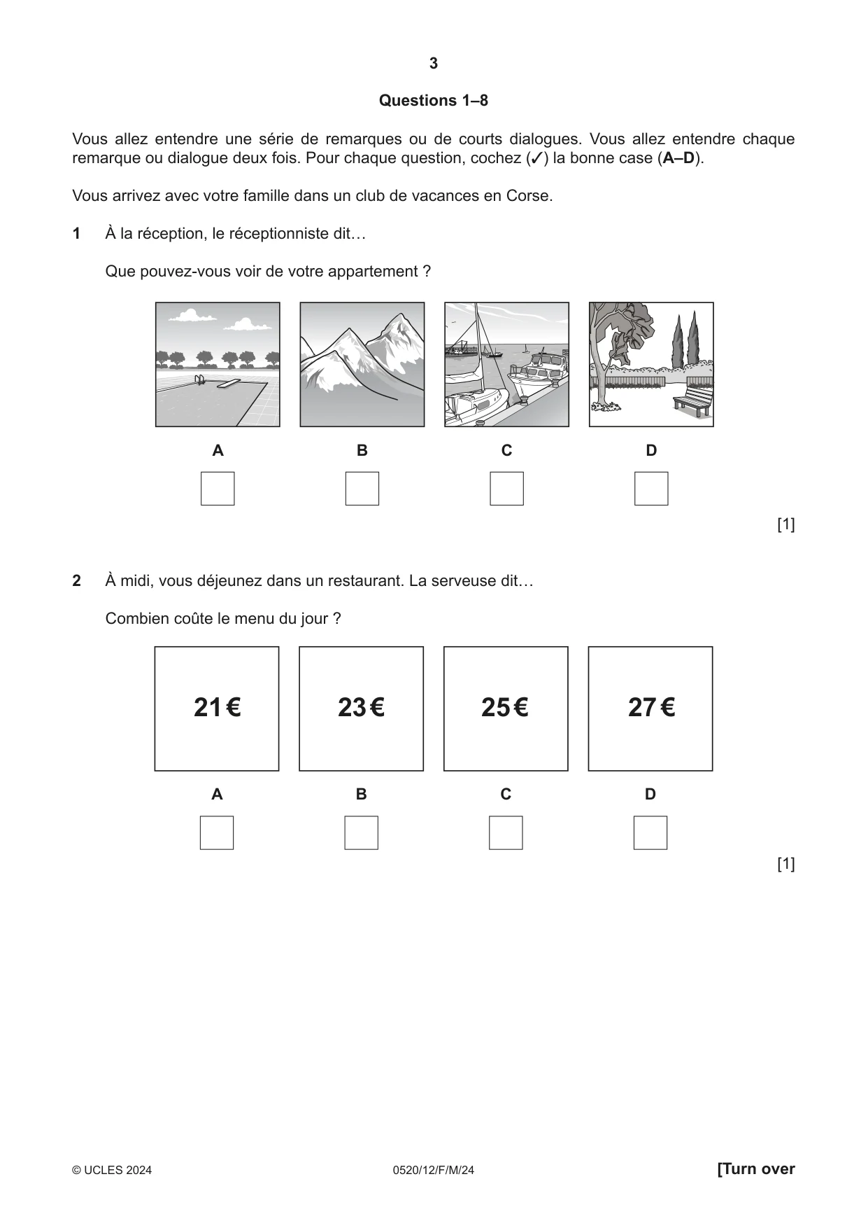 Cambridge IGCSE French - Foreign Language 0520 2024 Feb/March Paper 1 · Variant 2 question paper, page 3 of 16
