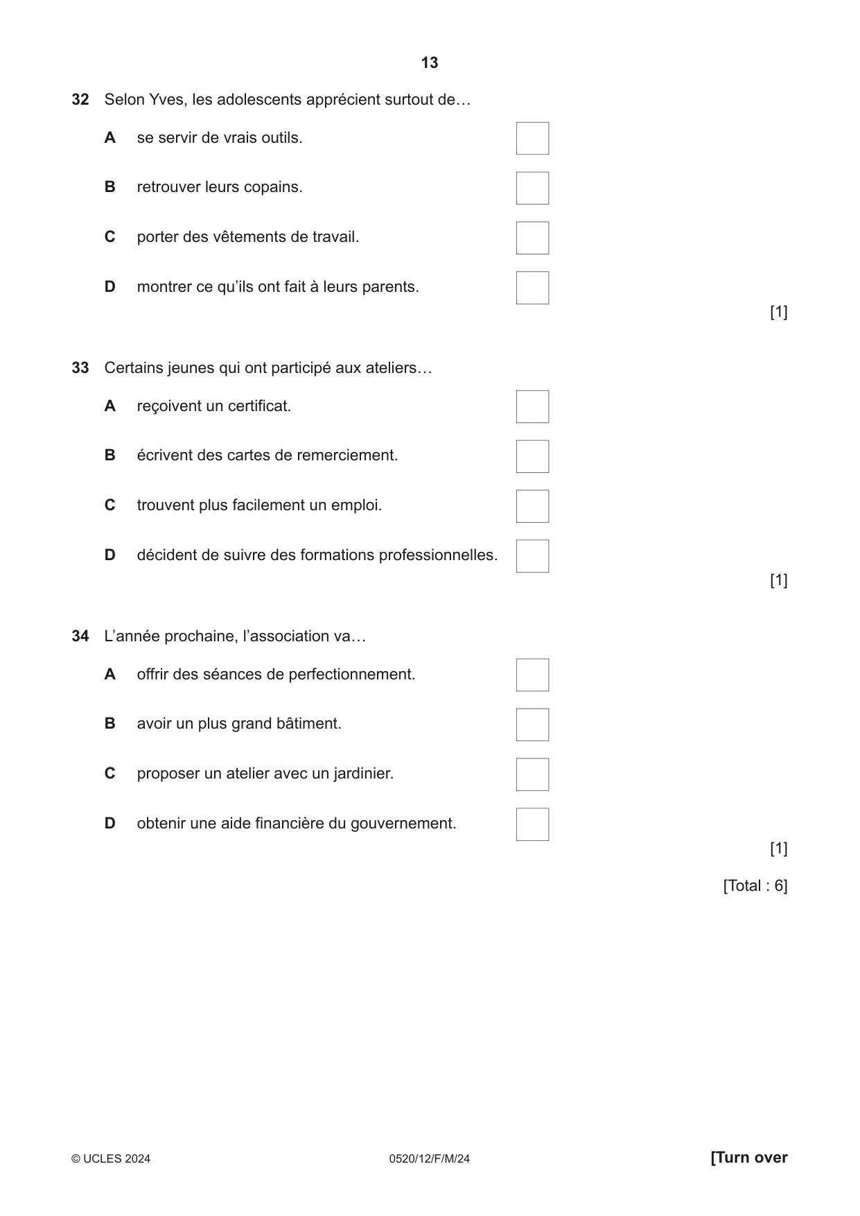 Cambridge IGCSE French - Foreign Language 0520 2024 Feb/March Paper 1 · Variant 2 question paper, page 13 of 16