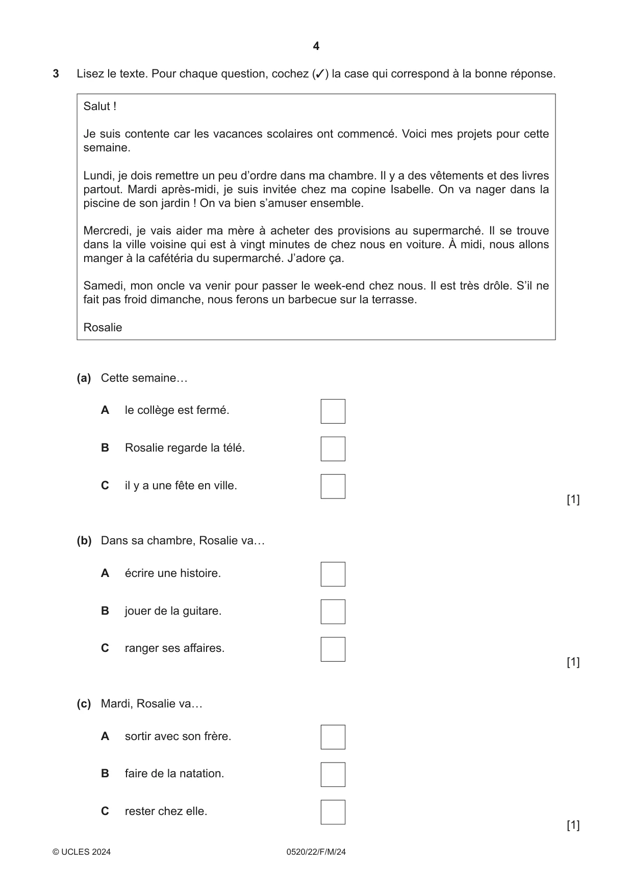Cambridge IGCSE French - Foreign Language 0520 2024 Feb/March Paper 2 · Variant 2 question paper, page 4 of 12