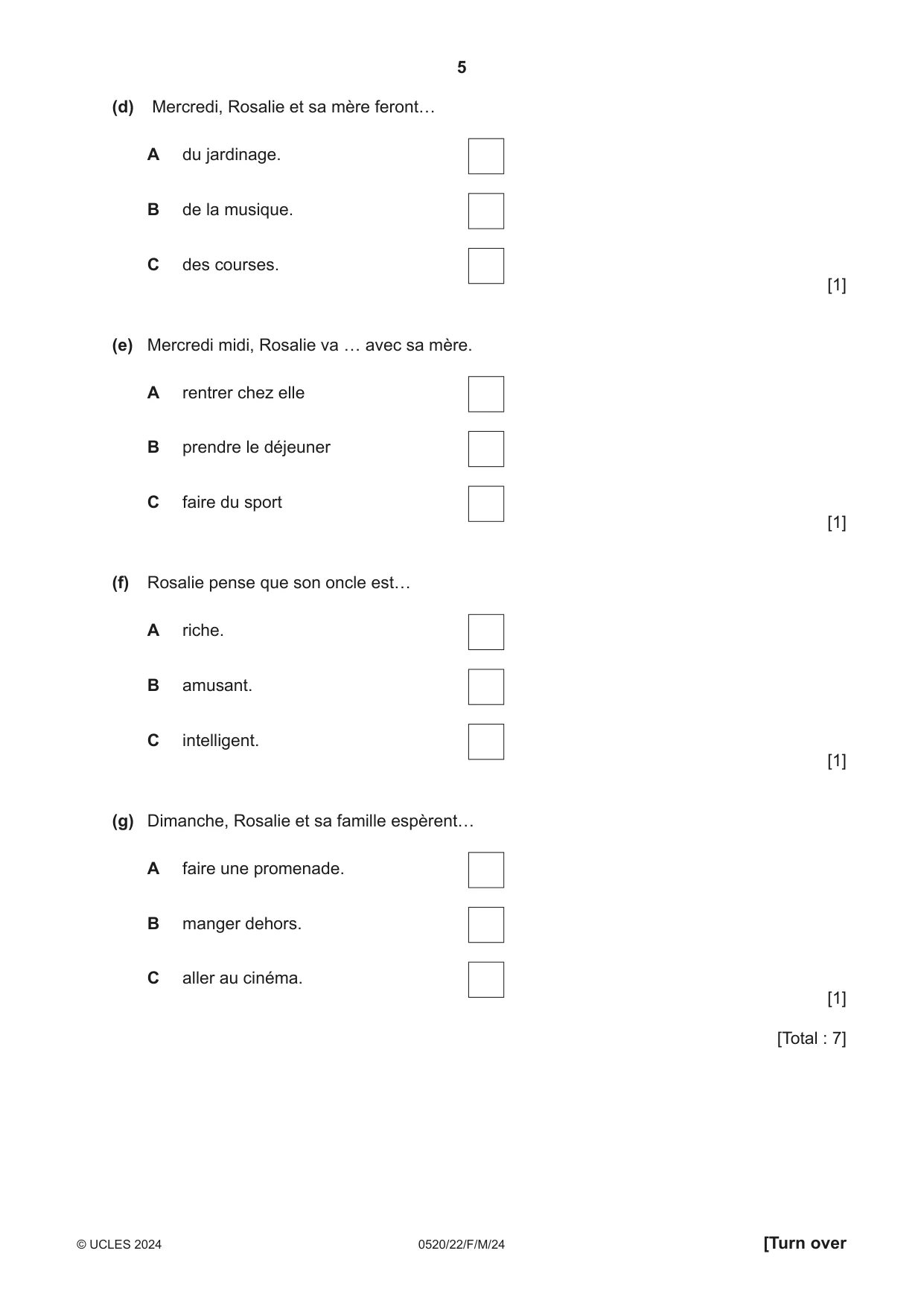 Cambridge IGCSE French - Foreign Language 0520 2024 Feb/March Paper 2 · Variant 2 question paper, page 5 of 12