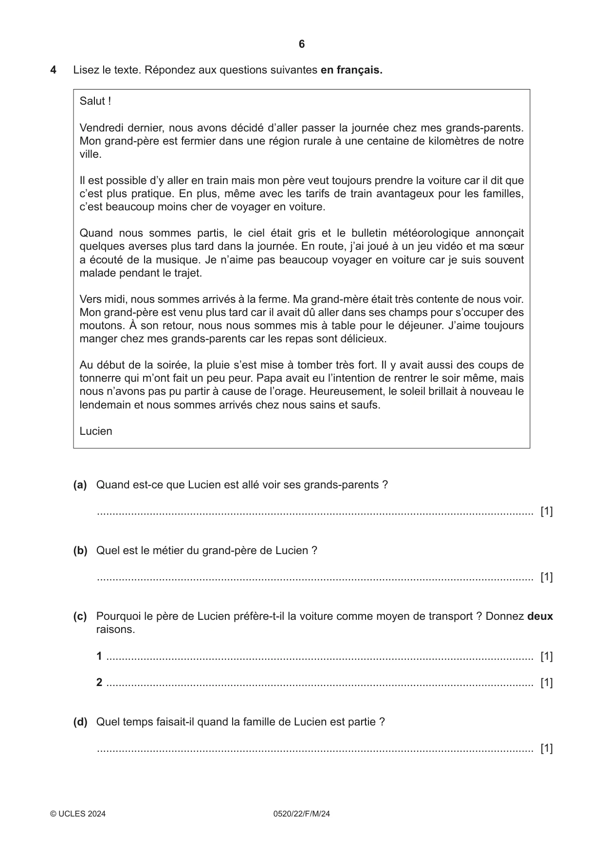 Cambridge IGCSE French - Foreign Language 0520 2024 Feb/March Paper 2 · Variant 2 question paper, page 6 of 12