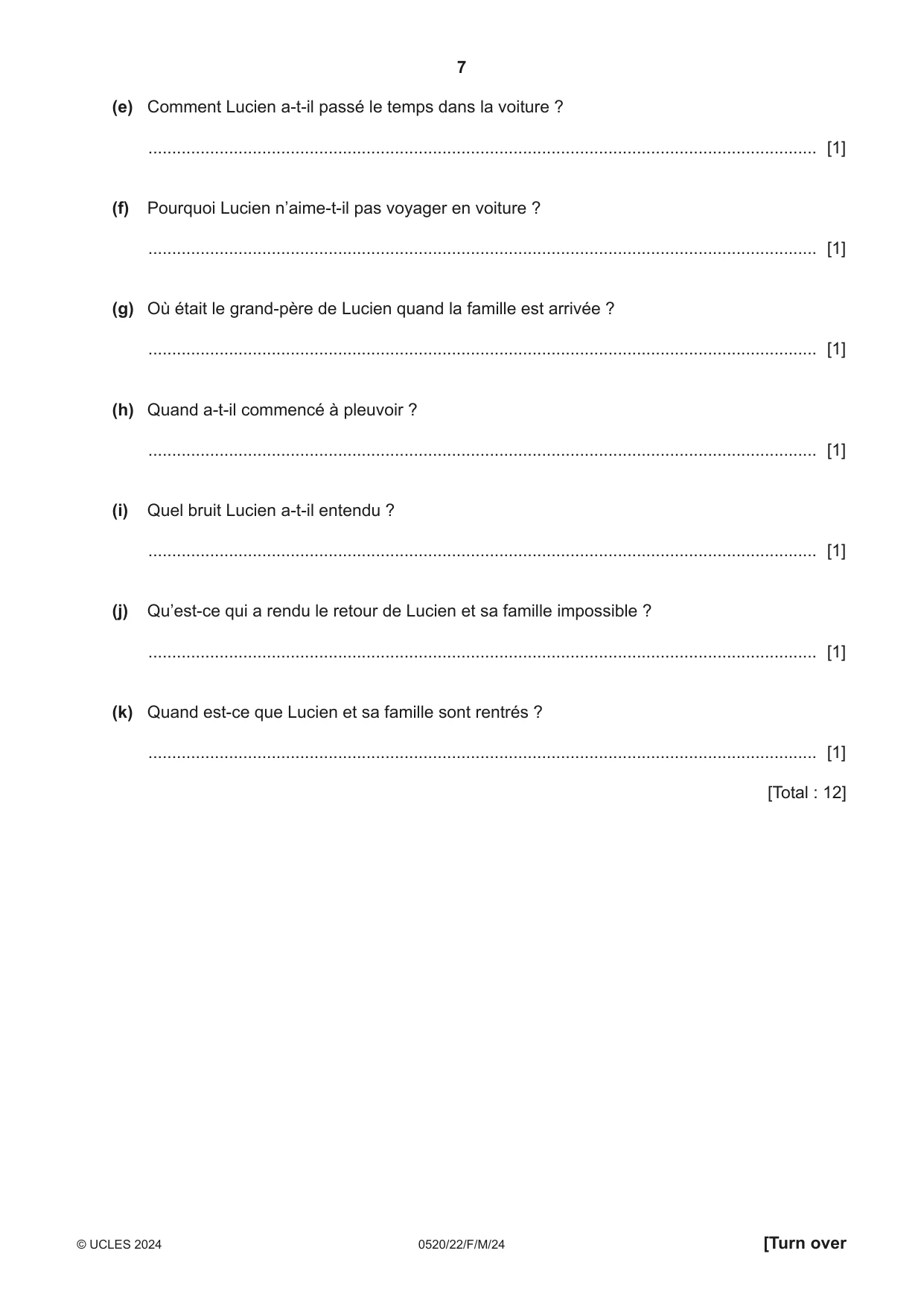 Cambridge IGCSE French - Foreign Language 0520 2024 Feb/March Paper 2 · Variant 2 question paper, page 7 of 12