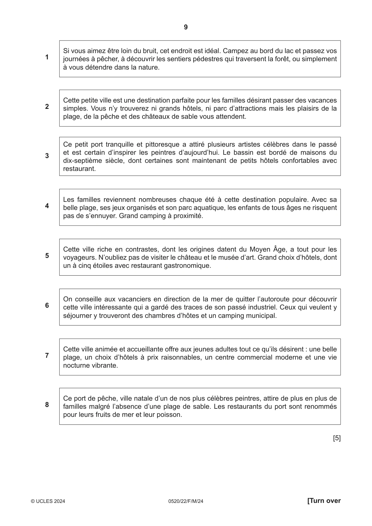 Cambridge IGCSE French - Foreign Language 0520 2024 Feb/March Paper 2 · Variant 2 question paper, page 9 of 12