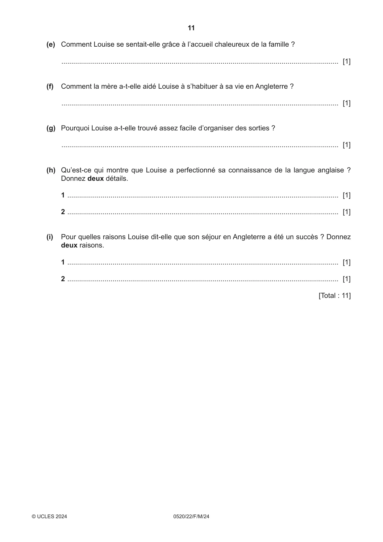 Cambridge IGCSE French - Foreign Language 0520 2024 Feb/March Paper 2 · Variant 2 question paper, page 11 of 12