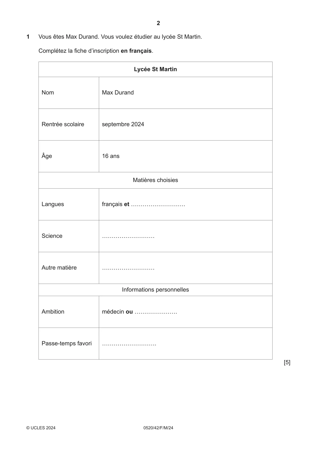 Cambridge IGCSE French - Foreign Language 0520 2024 Feb/March Paper 4 · Variant 2 question paper, page 2 of 8