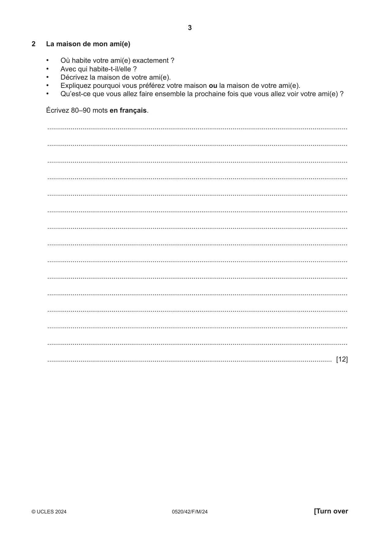 Cambridge IGCSE French - Foreign Language 0520 2024 Feb/March Paper 4 · Variant 2 question paper, page 3 of 8