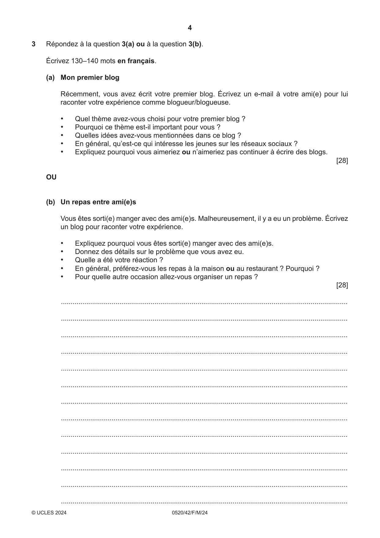 Cambridge IGCSE French - Foreign Language 0520 2024 Feb/March Paper 4 · Variant 2 question paper, page 4 of 8