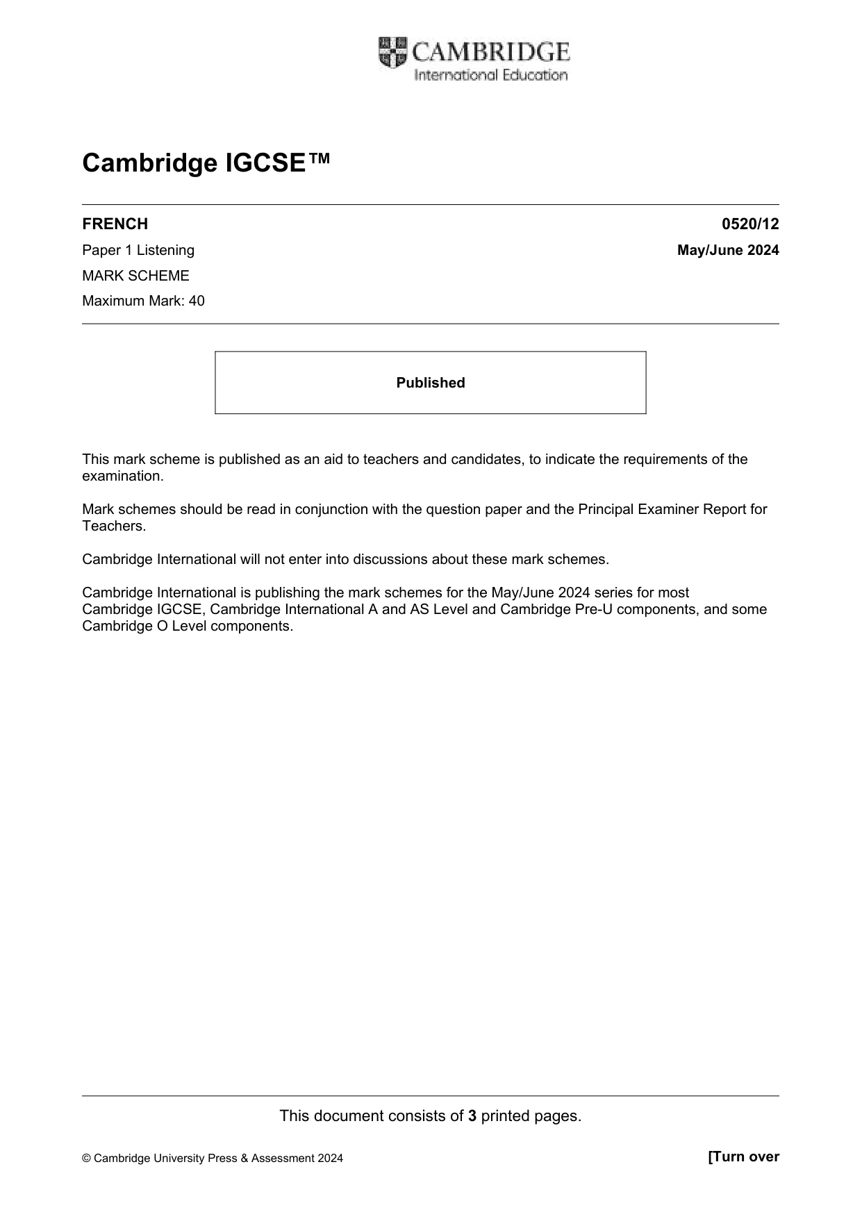 Mark scheme, page 1 of 3