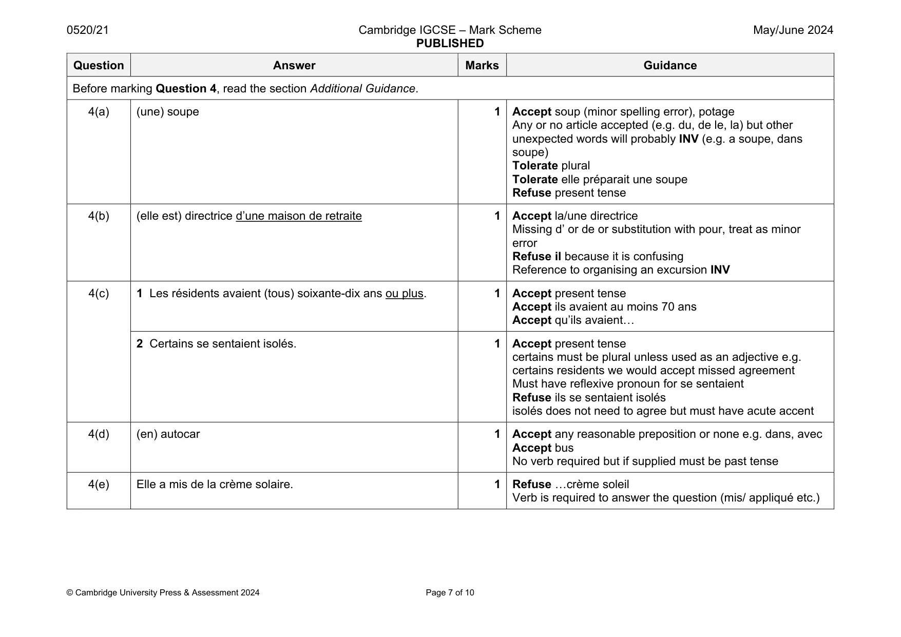 Mark scheme, page 7 of 10