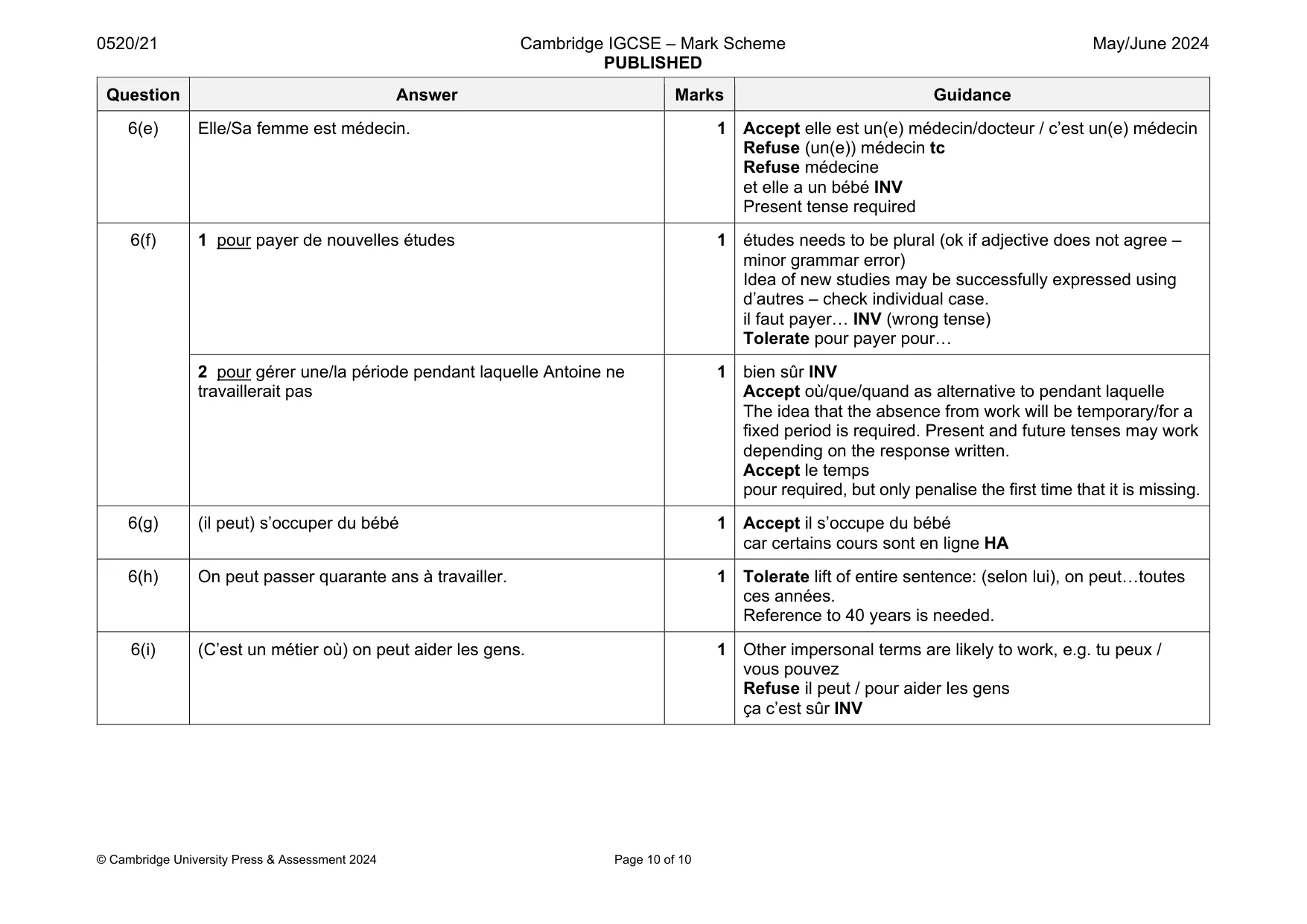 Mark scheme, page 10 of 10