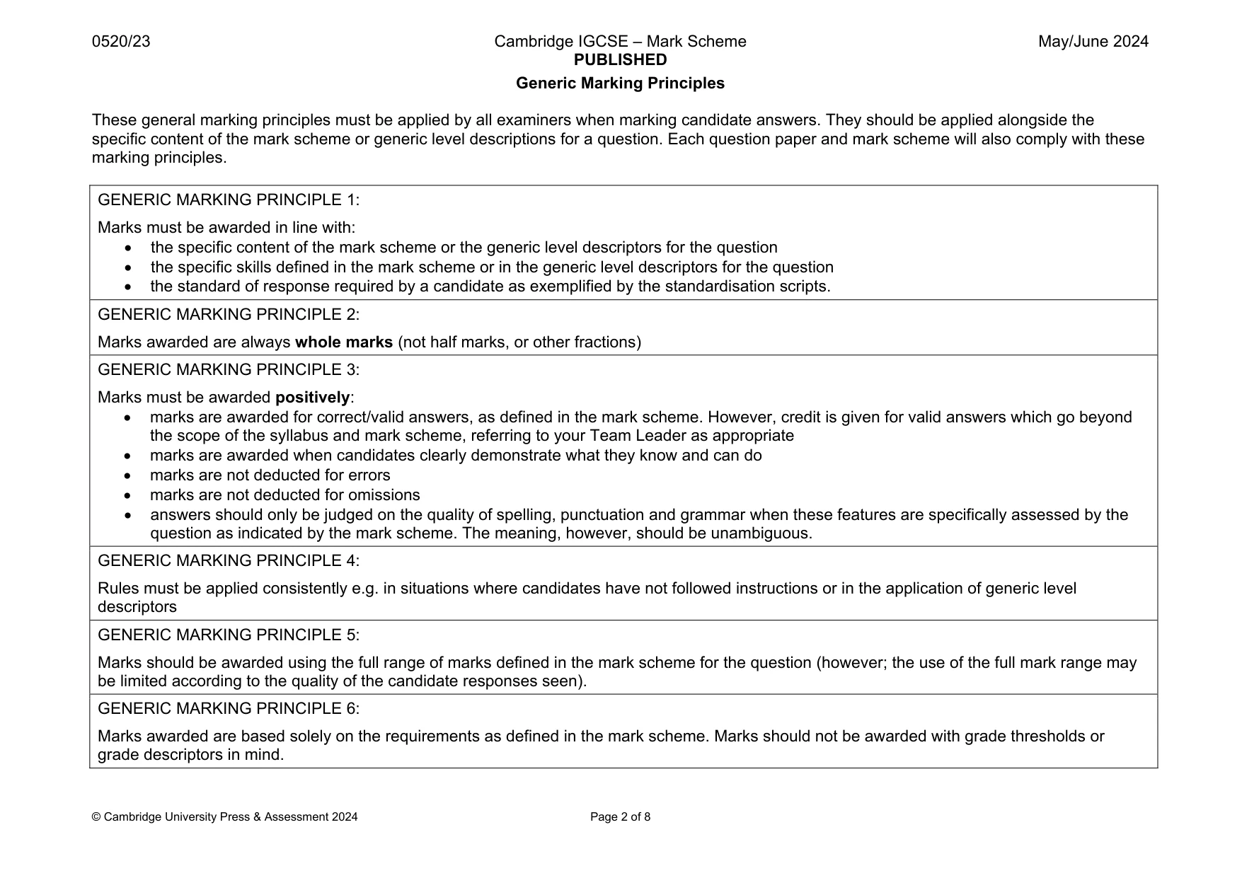 Mark scheme, page 2 of 8