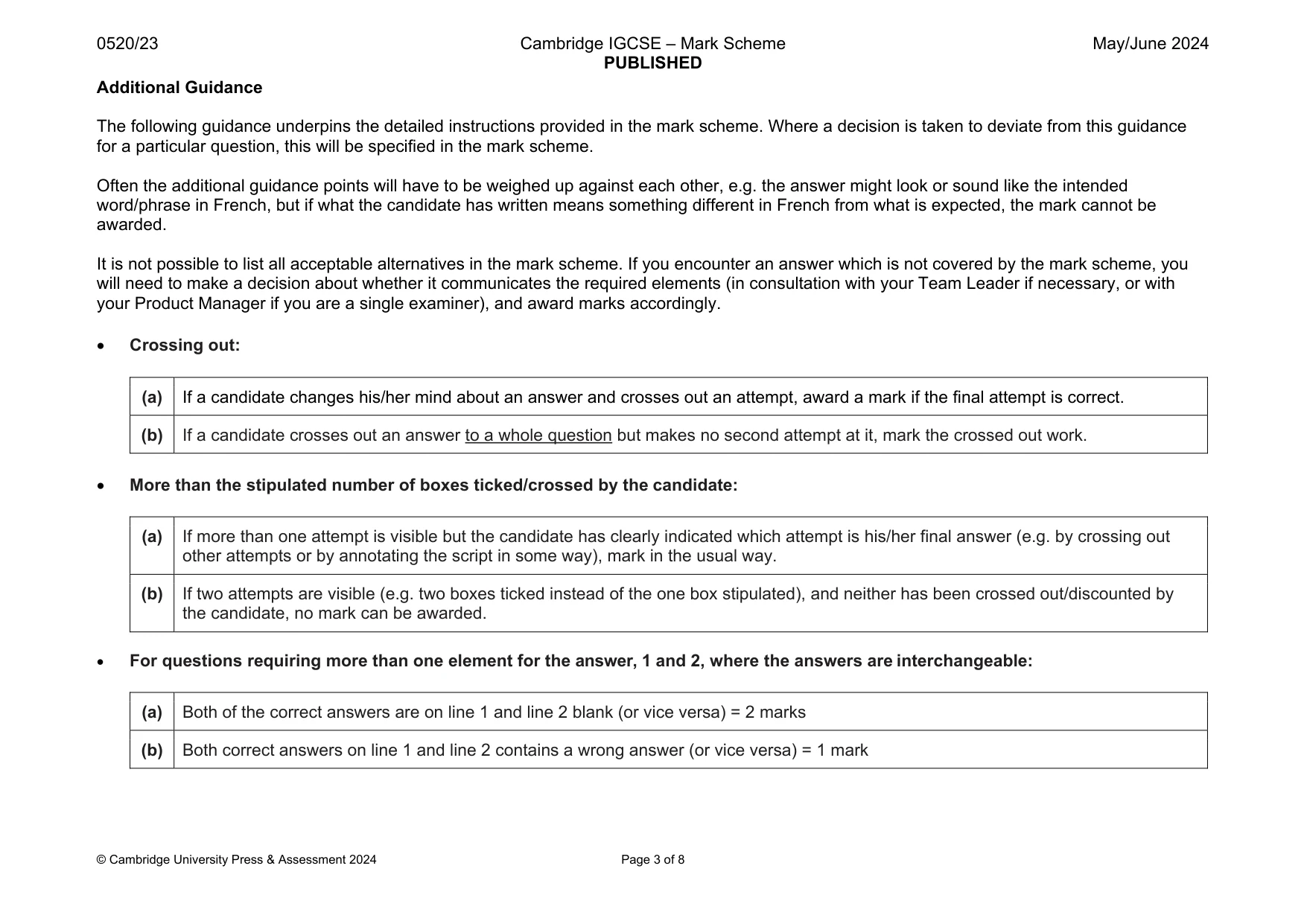 Mark scheme, page 3 of 8