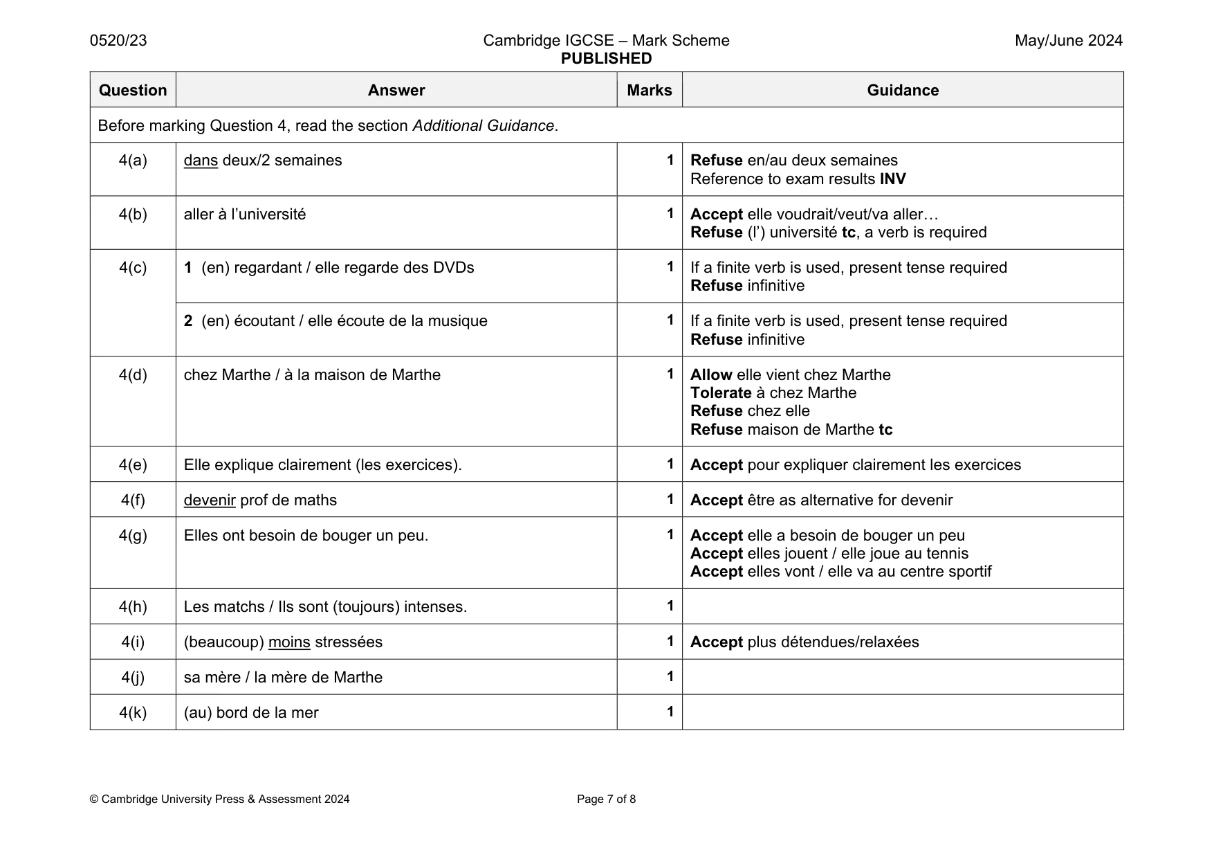 Mark scheme, page 7 of 8