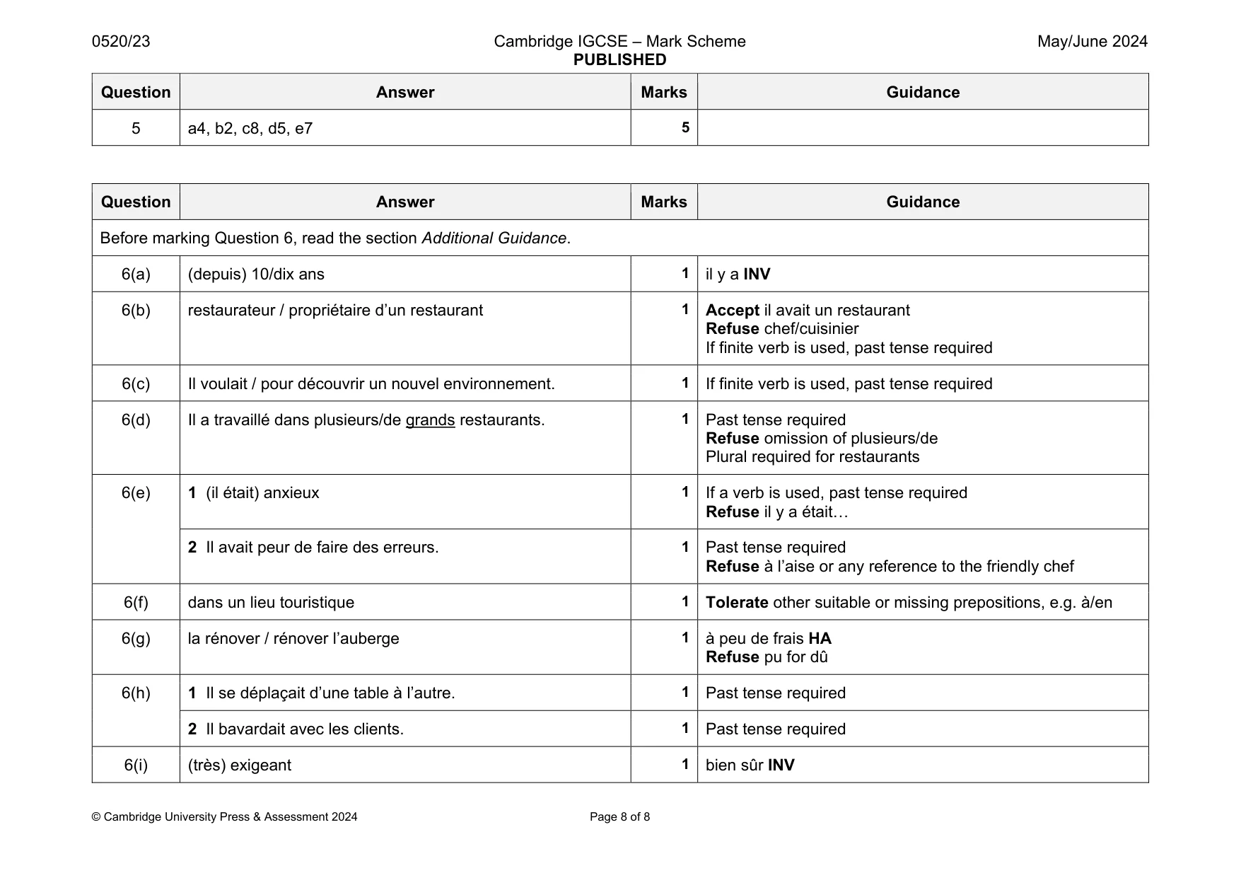 Mark scheme, page 8 of 8