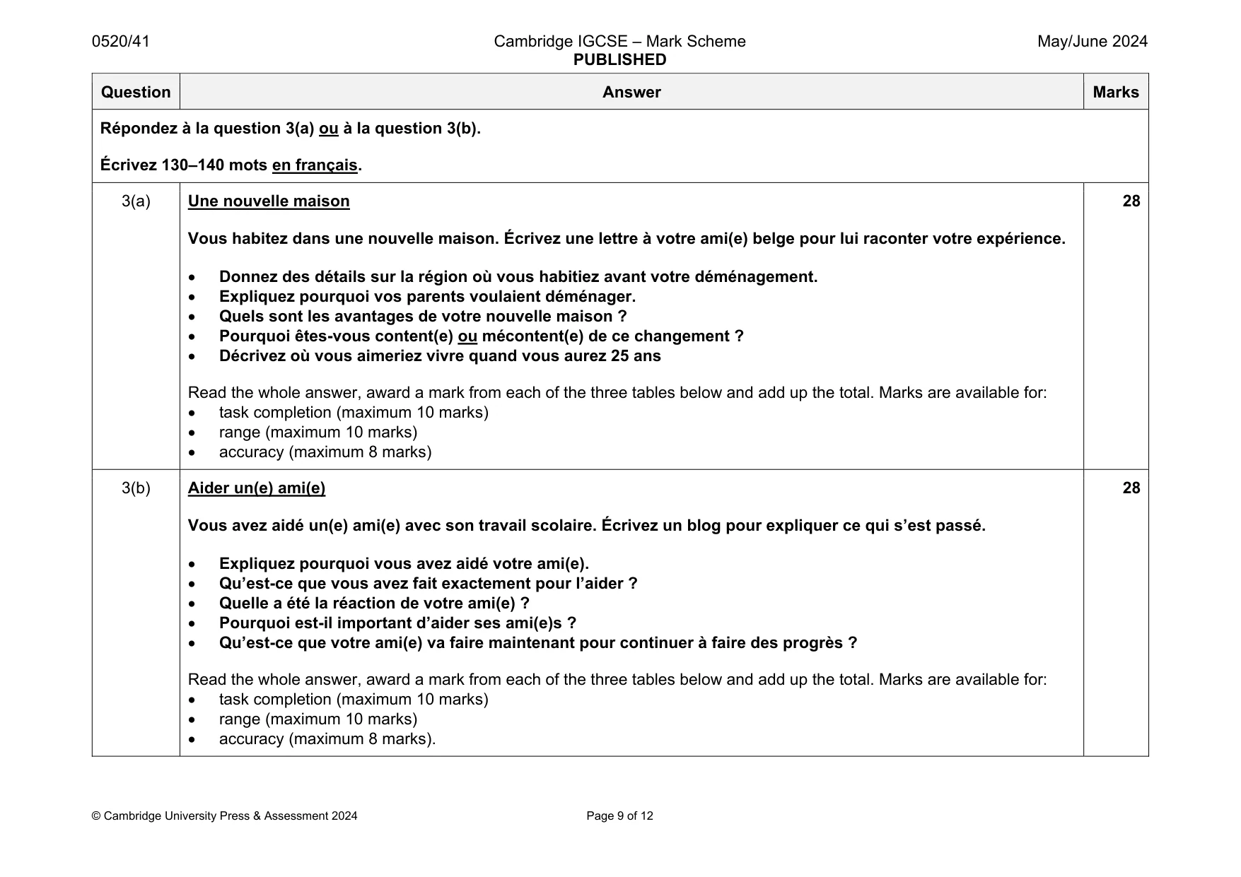 Mark scheme, page 9 of 12