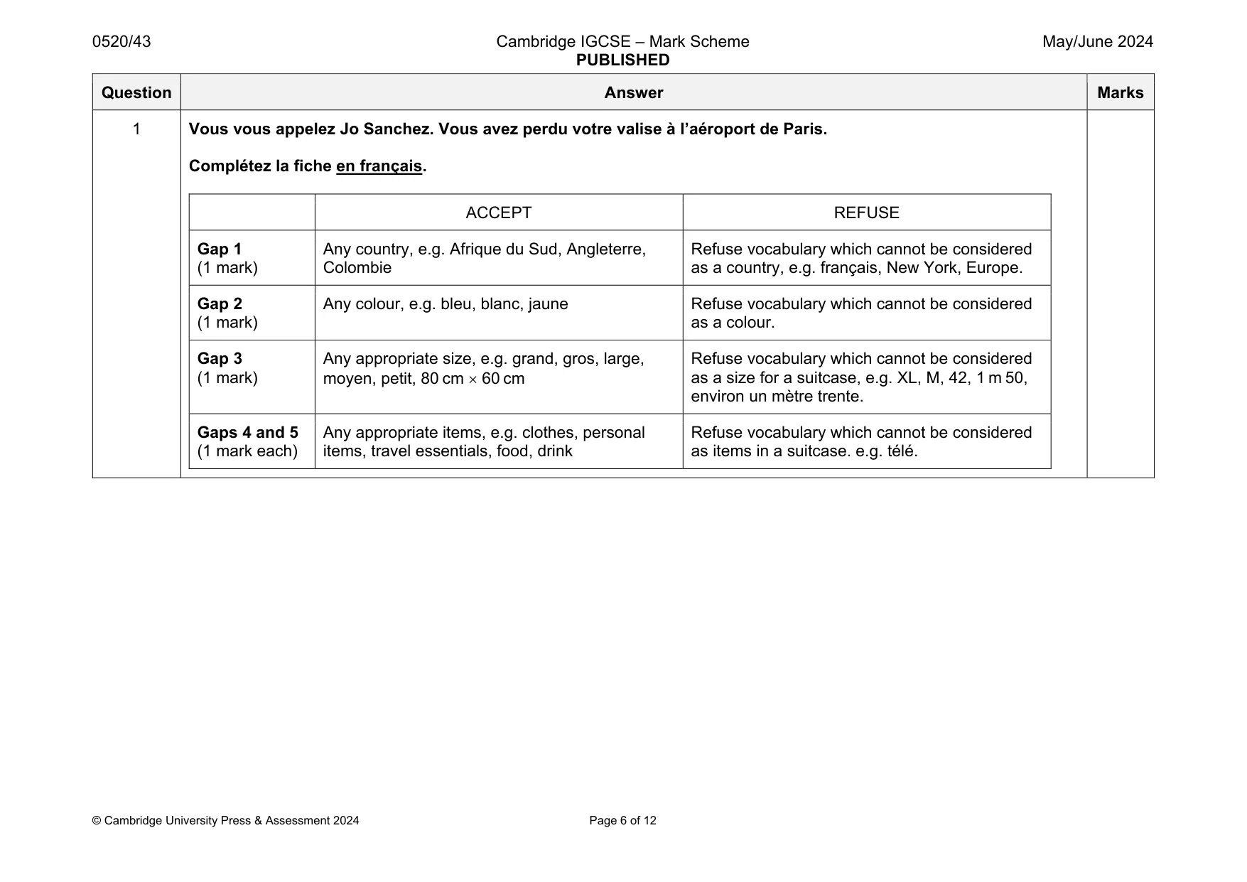 Mark scheme, page 6 of 12