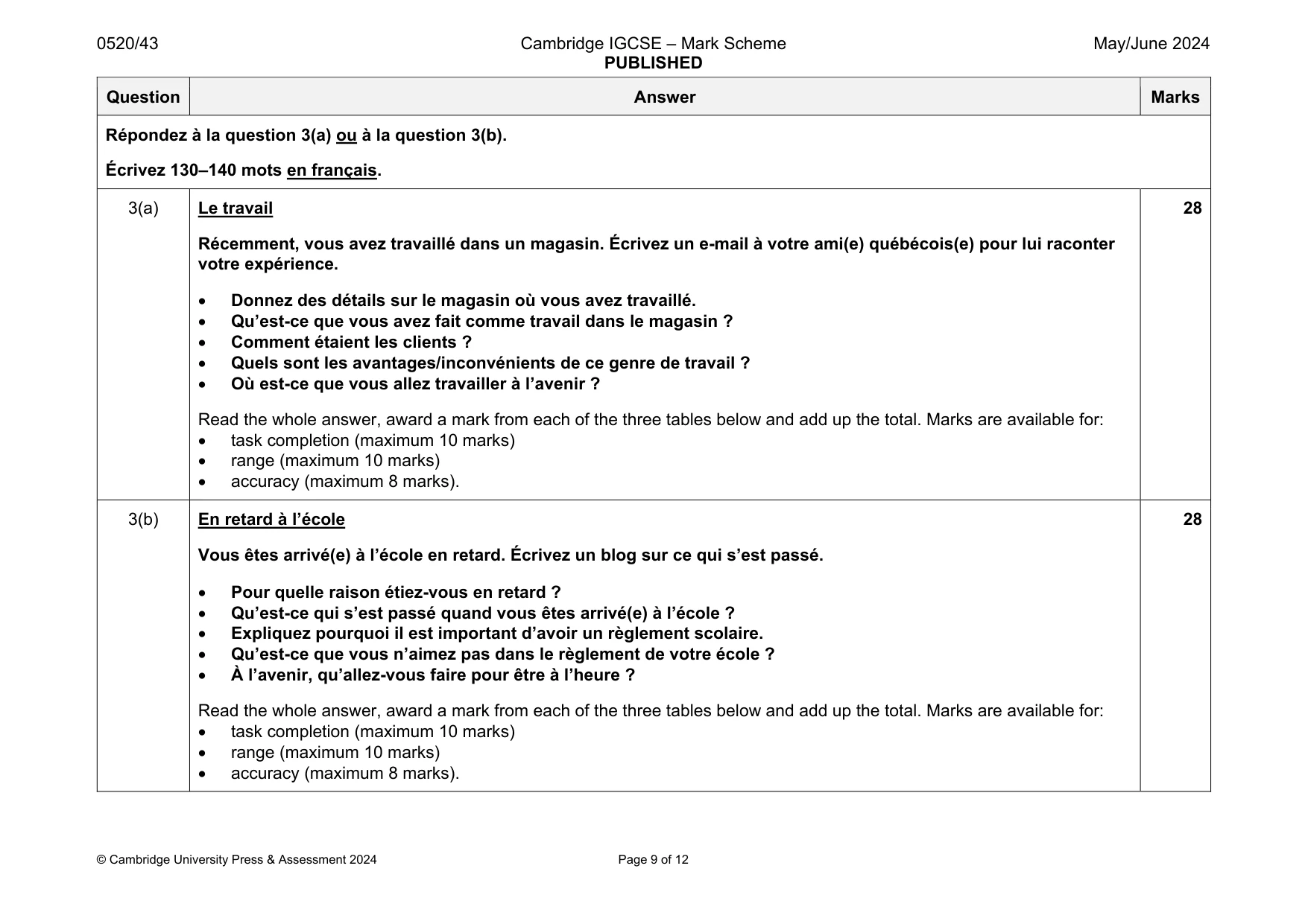 Mark scheme, page 9 of 12