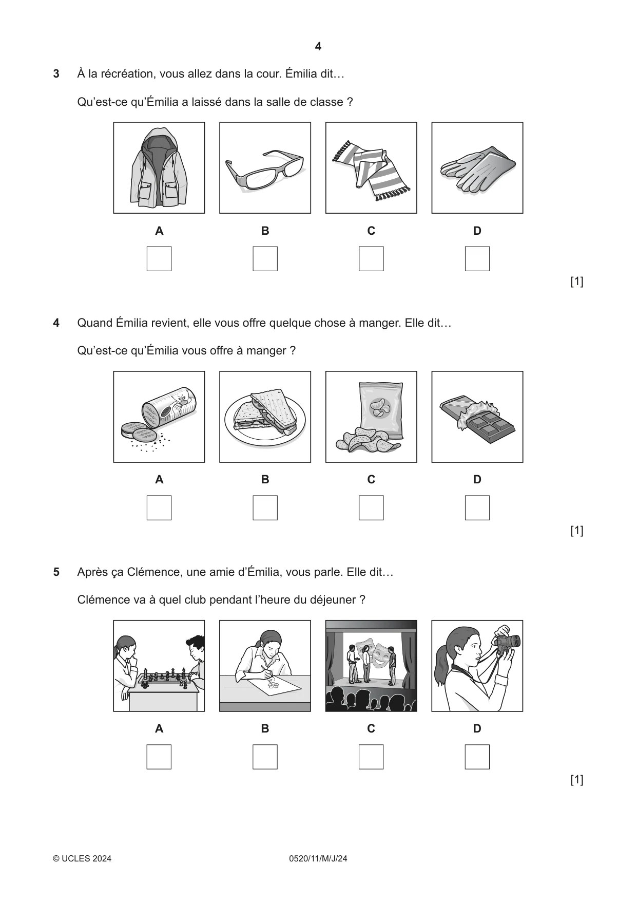 Cambridge IGCSE French - Foreign Language 0520 2024 May/June Paper 1 · Variant 1 question paper, page 4 of 16