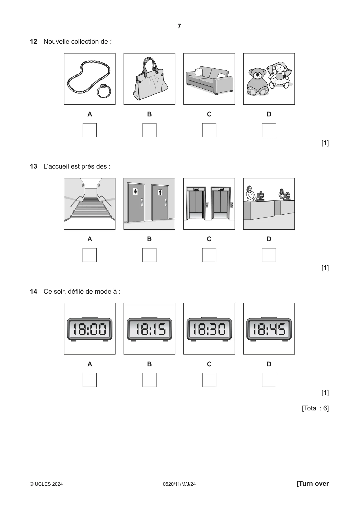 Cambridge IGCSE French - Foreign Language 0520 2024 May/June Paper 1 · Variant 1 question paper, page 7 of 16