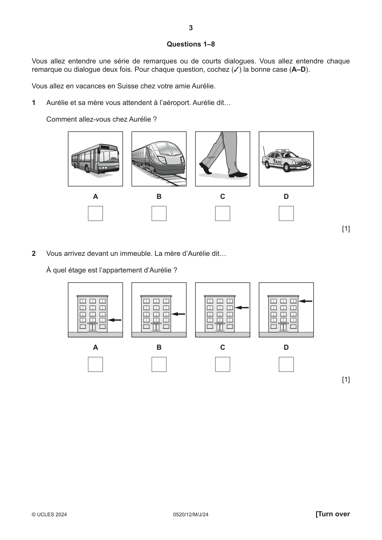 Cambridge IGCSE French - Foreign Language 0520 2024 May/June Paper 1 · Variant 2 question paper, page 3 of 16