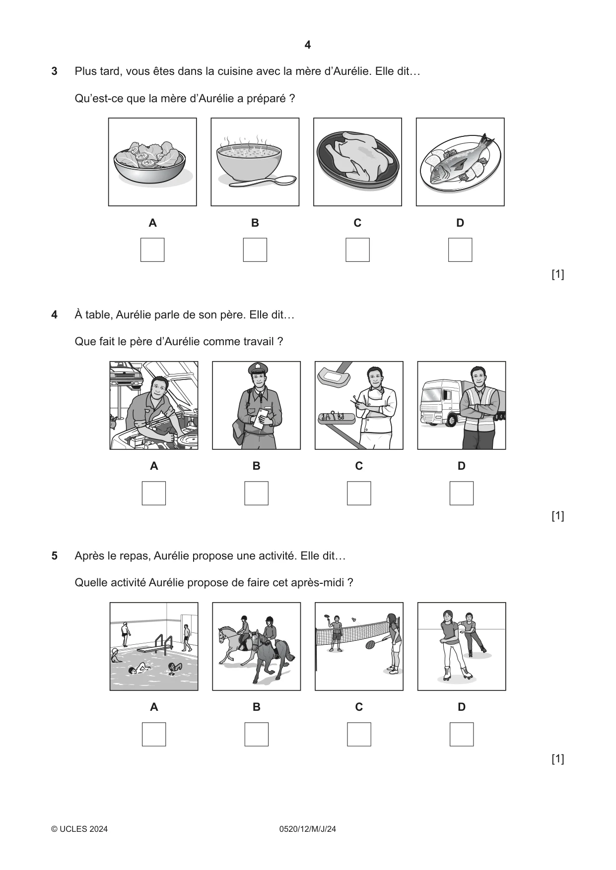 Cambridge IGCSE French - Foreign Language 0520 2024 May/June Paper 1 · Variant 2 question paper, page 4 of 16