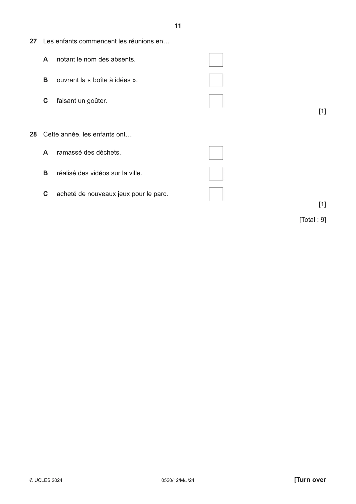Cambridge IGCSE French - Foreign Language 0520 2024 May/June Paper 1 · Variant 2 question paper, page 11 of 16