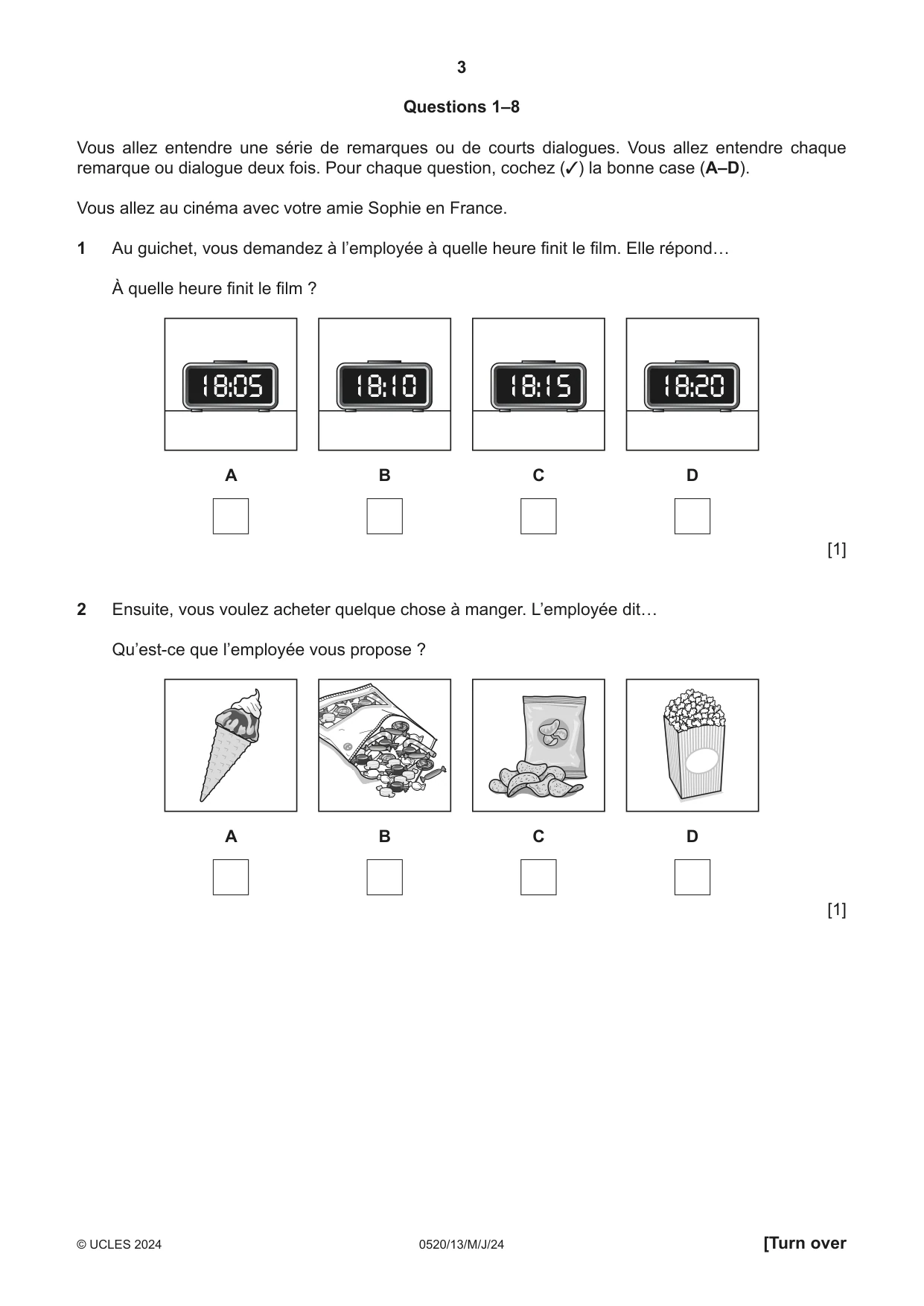 Cambridge IGCSE French - Foreign Language 0520 2024 May/June Paper 1 · Variant 3 question paper, page 3 of 16