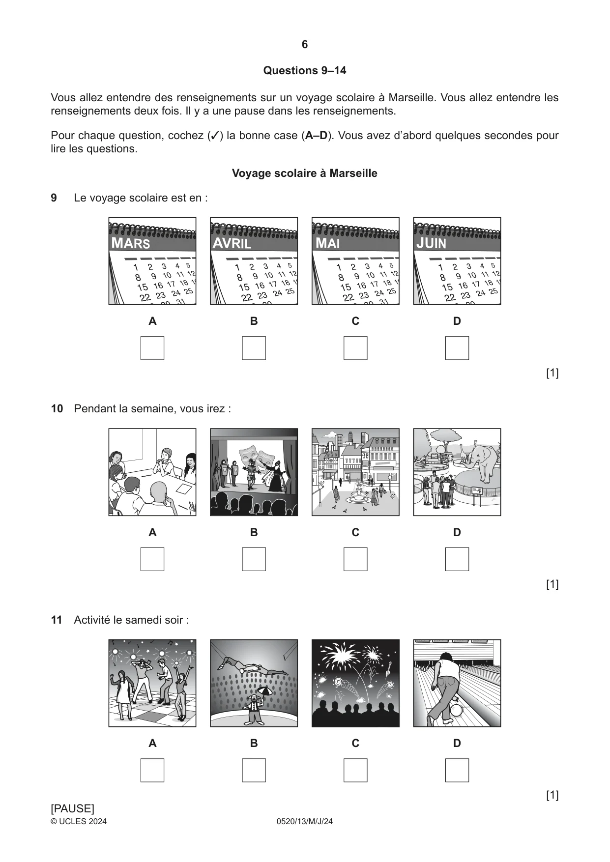 Cambridge IGCSE French - Foreign Language 0520 2024 May/June Paper 1 · Variant 3 question paper, page 6 of 16