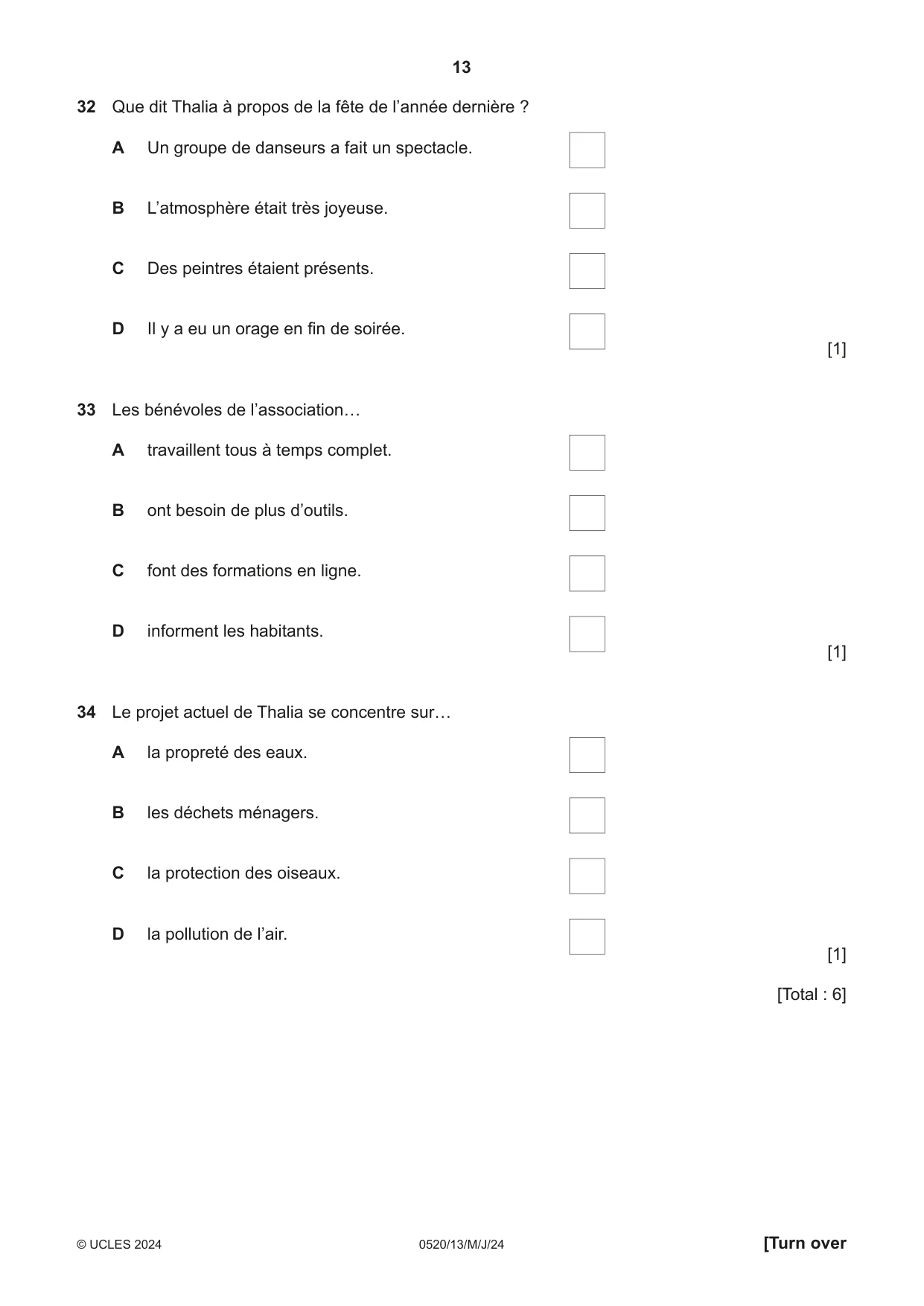 Cambridge IGCSE French - Foreign Language 0520 2024 May/June Paper 1 · Variant 3 question paper, page 13 of 16