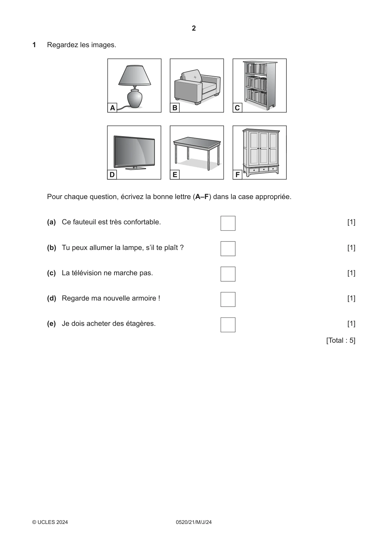 Cambridge IGCSE French - Foreign Language 0520 2024 May/June Paper 2 · Variant 1 question paper, page 2 of 12