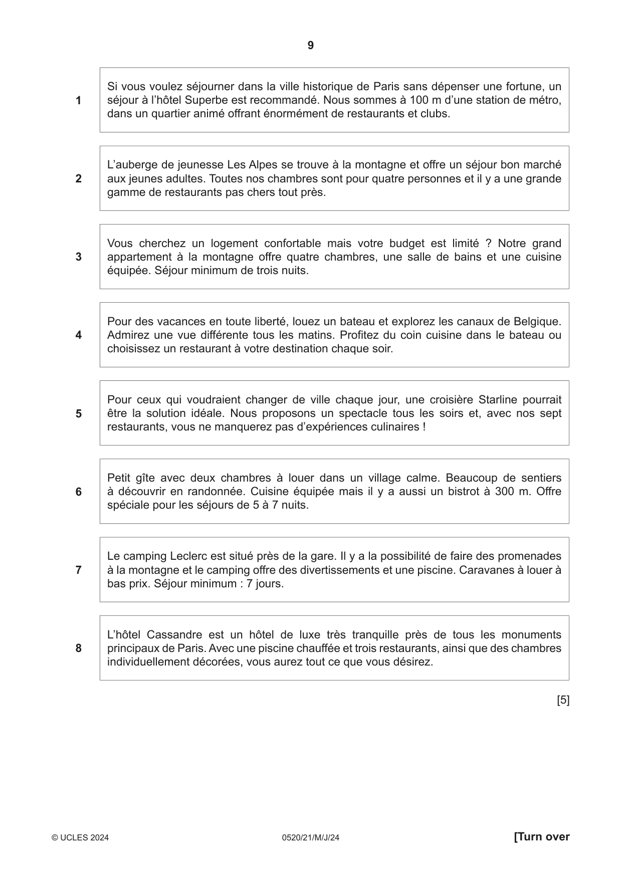 Cambridge IGCSE French - Foreign Language 0520 2024 May/June Paper 2 · Variant 1 question paper, page 9 of 12
