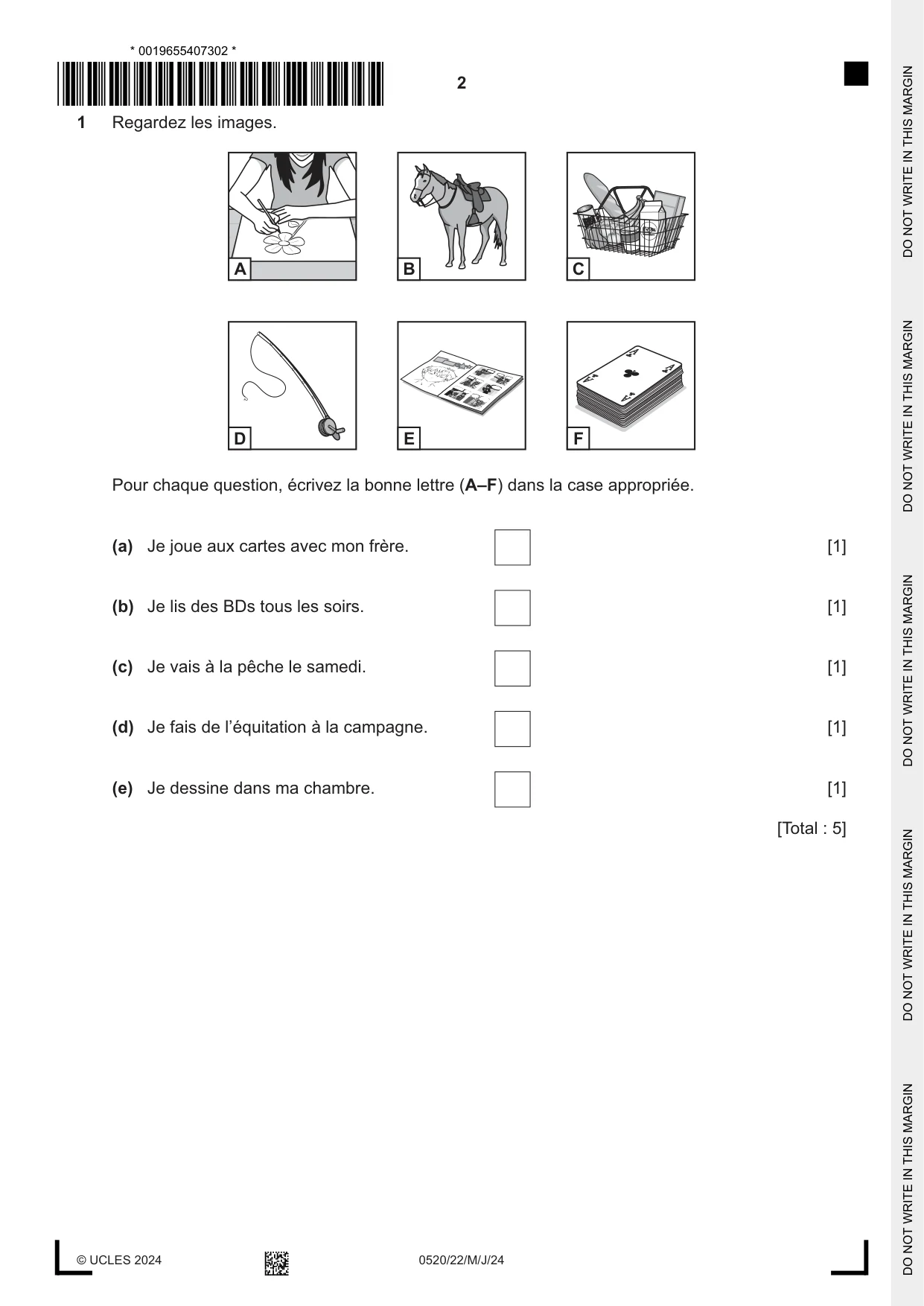 Cambridge IGCSE French - Foreign Language 0520 2024 May/June Paper 2 · Variant 2 question paper, page 2 of 12
