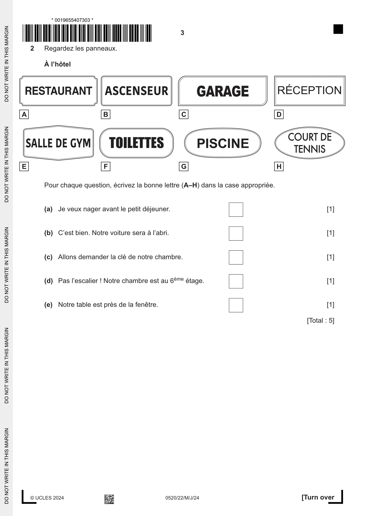 Cambridge IGCSE French - Foreign Language 0520 2024 May/June Paper 2 · Variant 2 question paper, page 3 of 12