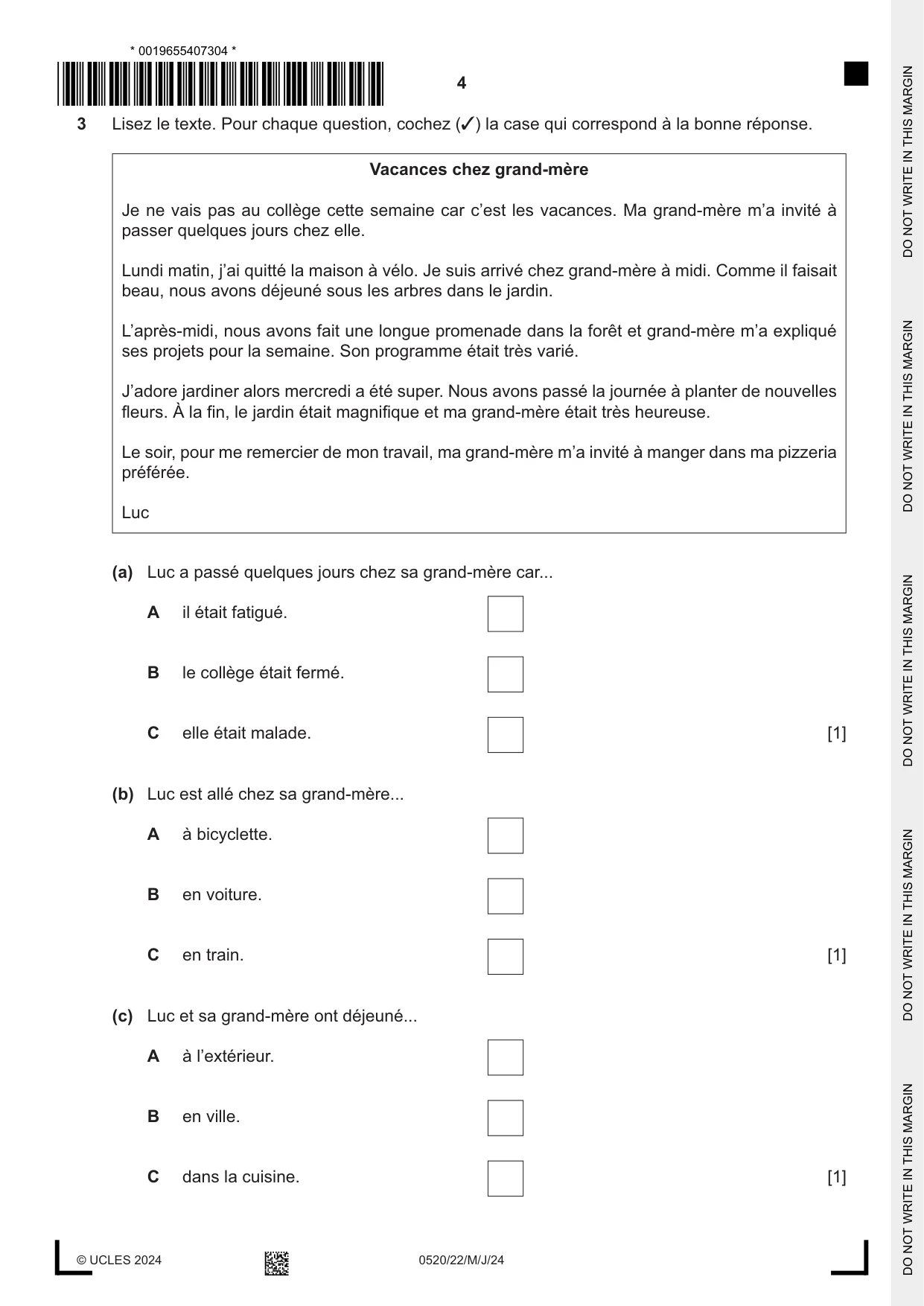 Cambridge IGCSE French - Foreign Language 0520 2024 May/June Paper 2 · Variant 2 question paper, page 4 of 12